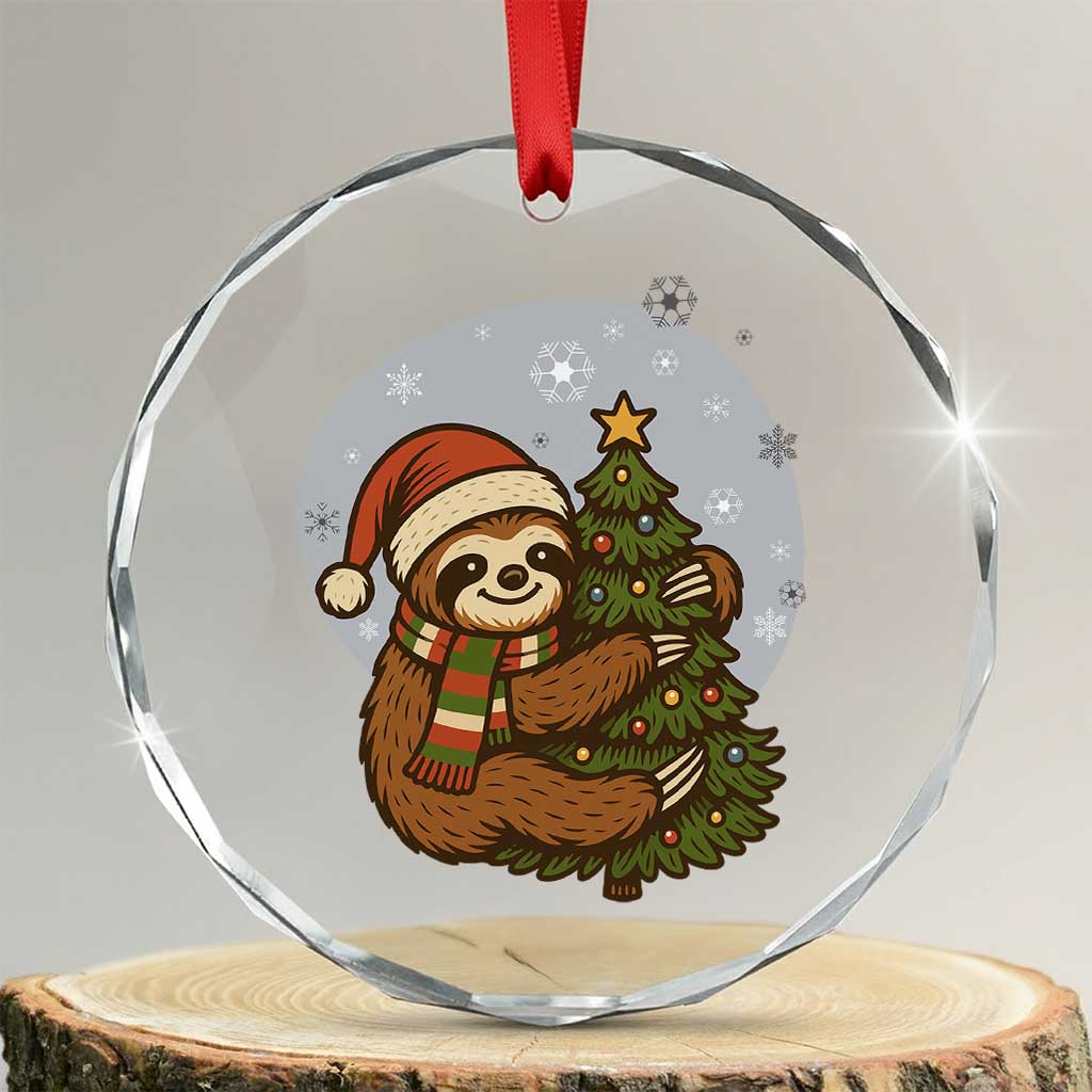 Funny Xmas Crystal Glass Ornament Slothin Around The Christmas Tree TS12
