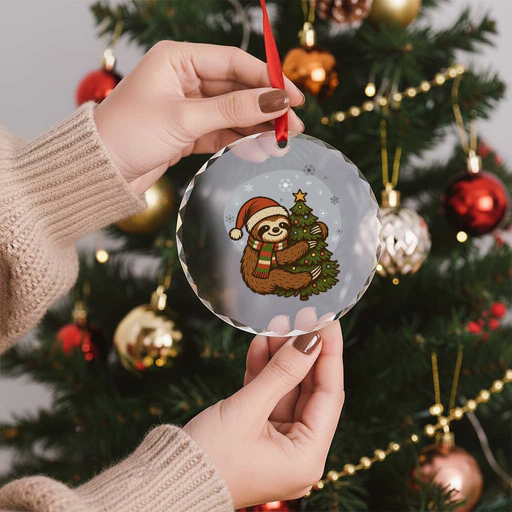 Funny Xmas Crystal Glass Ornament Slothin Around The Christmas Tree TS12