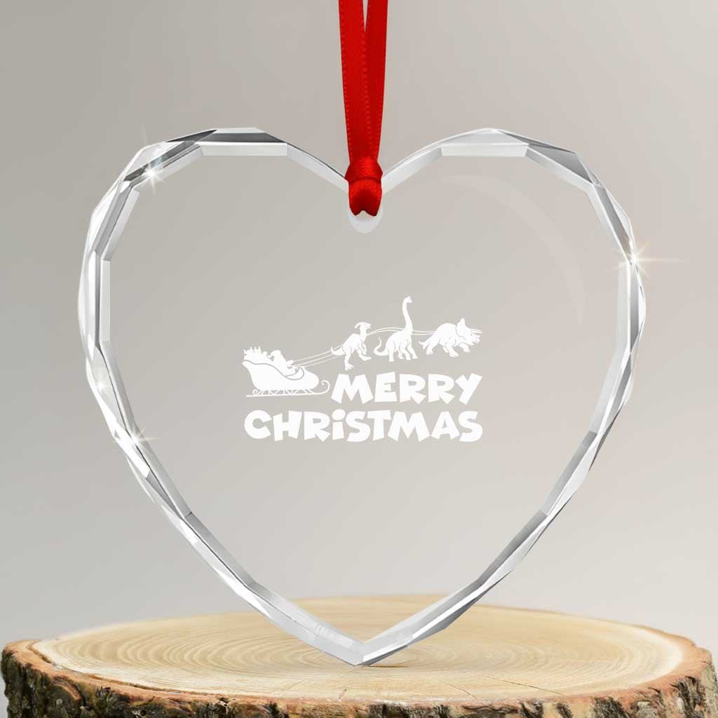 Funny Xmas Dinosaur Heart Crystal Glass Ornament Merry Christmas Dino Santa's Sleigh - Wonder Print Shop