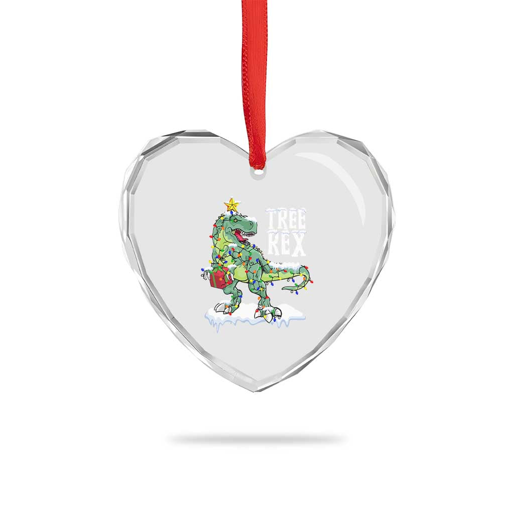 Funny Xmas Dinosaur Heart Crystal Glass Ornament Tree Rex Dinosaur Xmas Tree - Wonder Print Shop