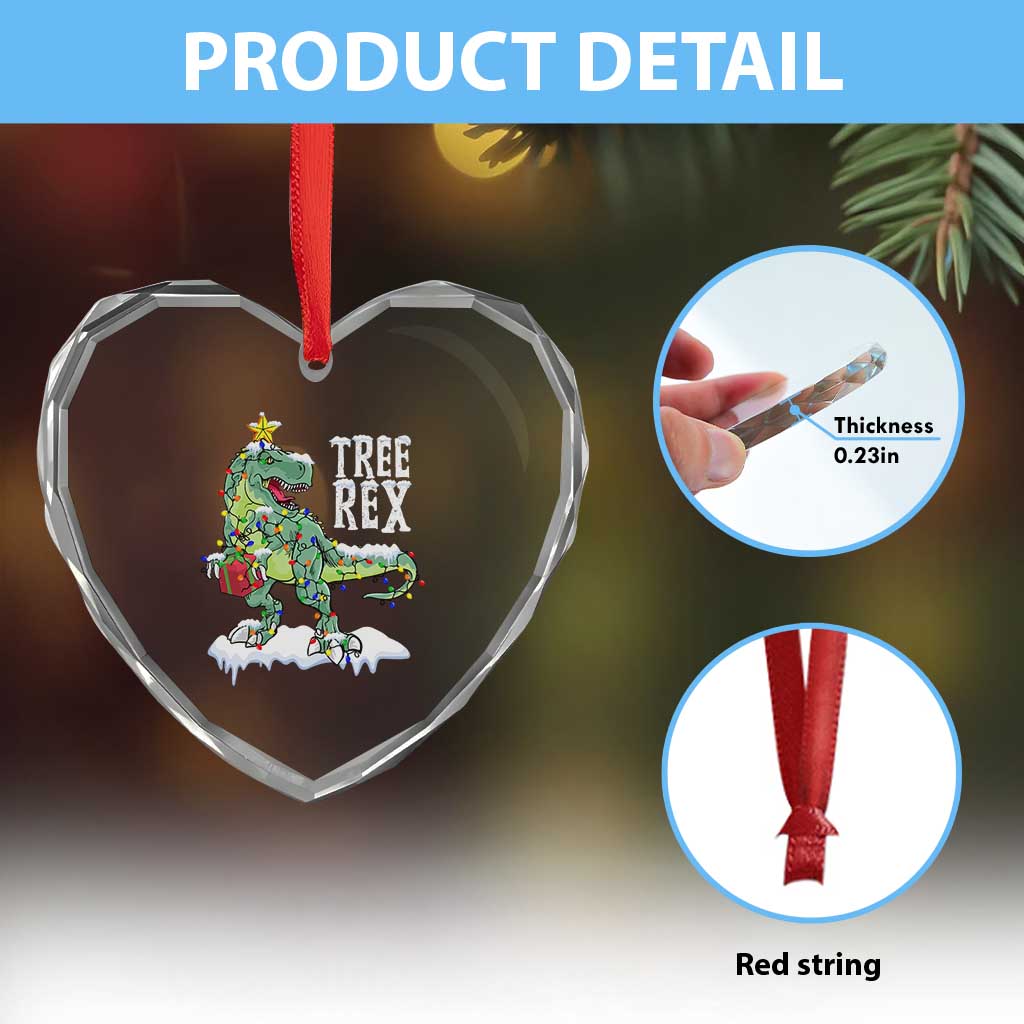 Funny Xmas Dinosaur Heart Crystal Glass Ornament Tree Rex Dinosaur Xmas Tree - Wonder Print Shop