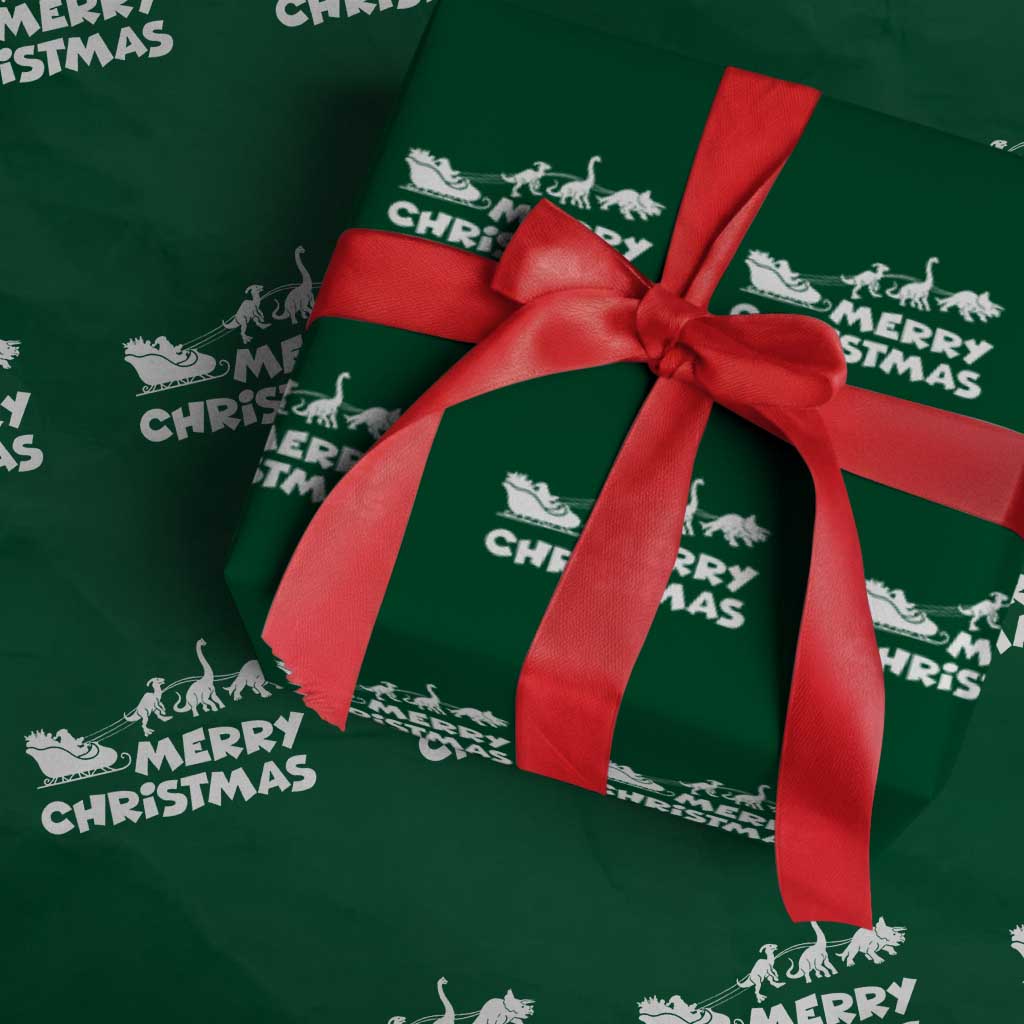 Funny Xmas Dinosaur Wrapping Paper Roll Merry Christmas Dino Santa's Sleigh - Wonder Print Shop