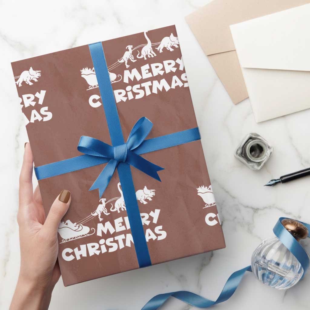 Funny Xmas Dinosaur Wrapping Paper Roll Merry Christmas Dino Santa's Sleigh - Wonder Print Shop