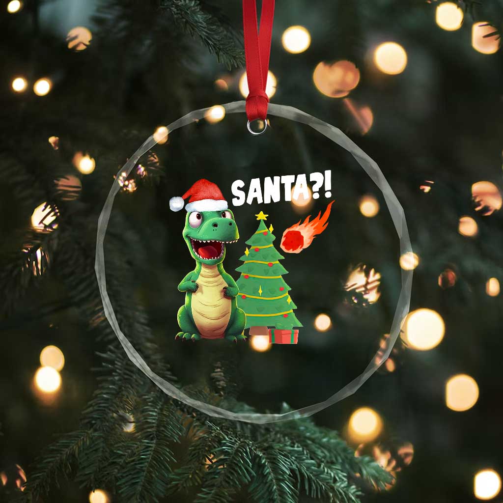 Funny Xmas Dinosaurs Extinction Crystal Glass Ornament Is That Santa Cute Dino TS09