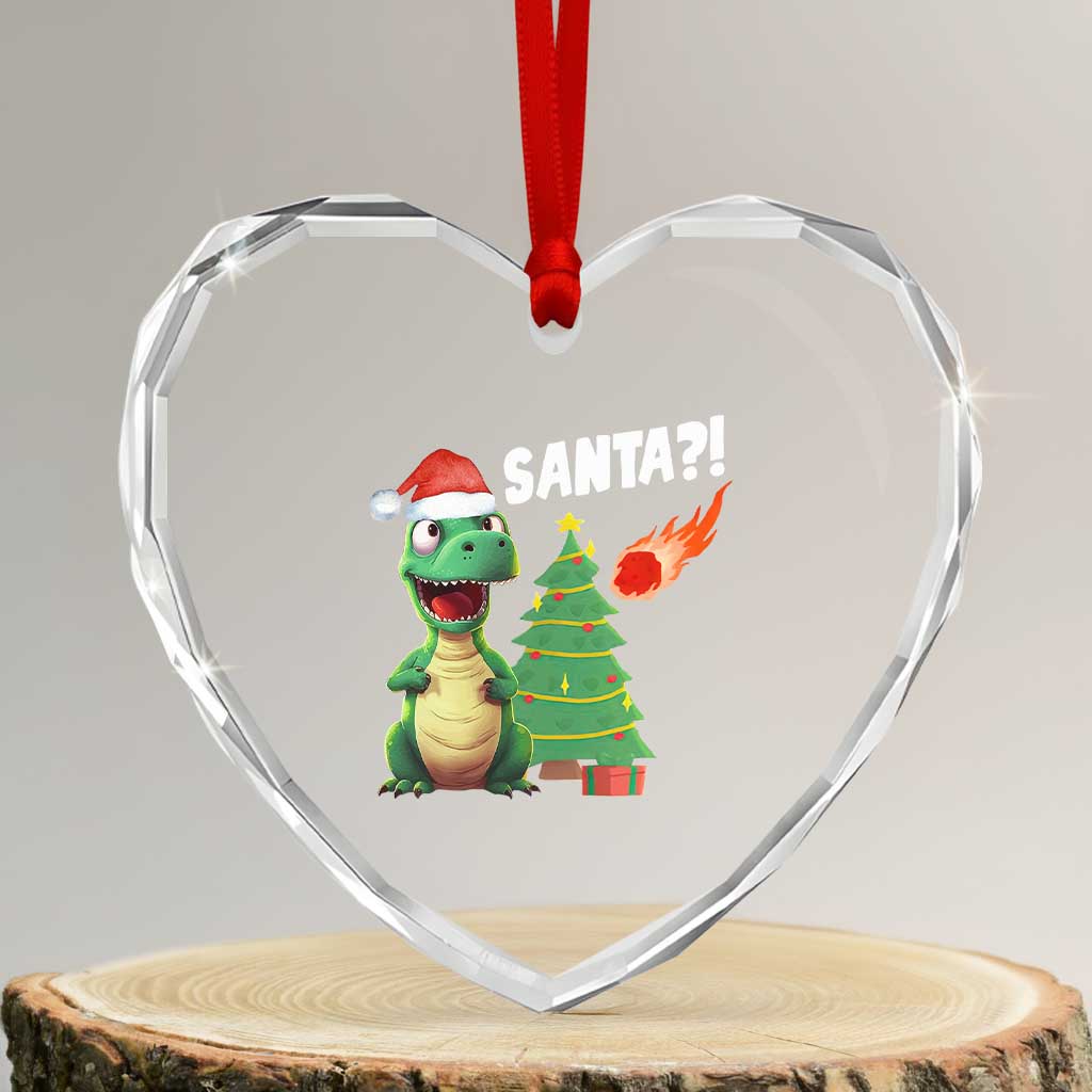 Funny Xmas Dinosaurs Extinction Heart Crystal Glass Ornament Is That Santa Cute Dino - Wonder Print Shop