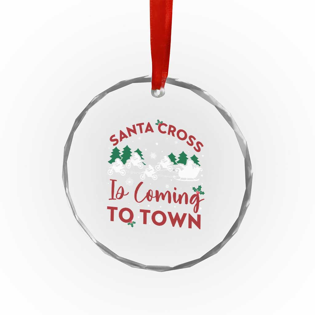 Funny Xmas Dirt Bike Crystal Glass Ornament Santa Cross Is Coming To Town Motorcross TS11