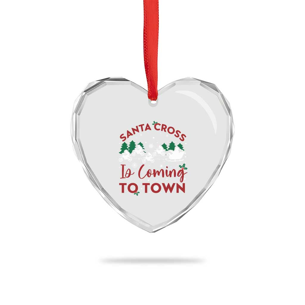Funny Xmas Dirt Bike Heart Crystal Glass Ornament Santa Cross Is Coming To Town Motorcross - Wonder Print Shop