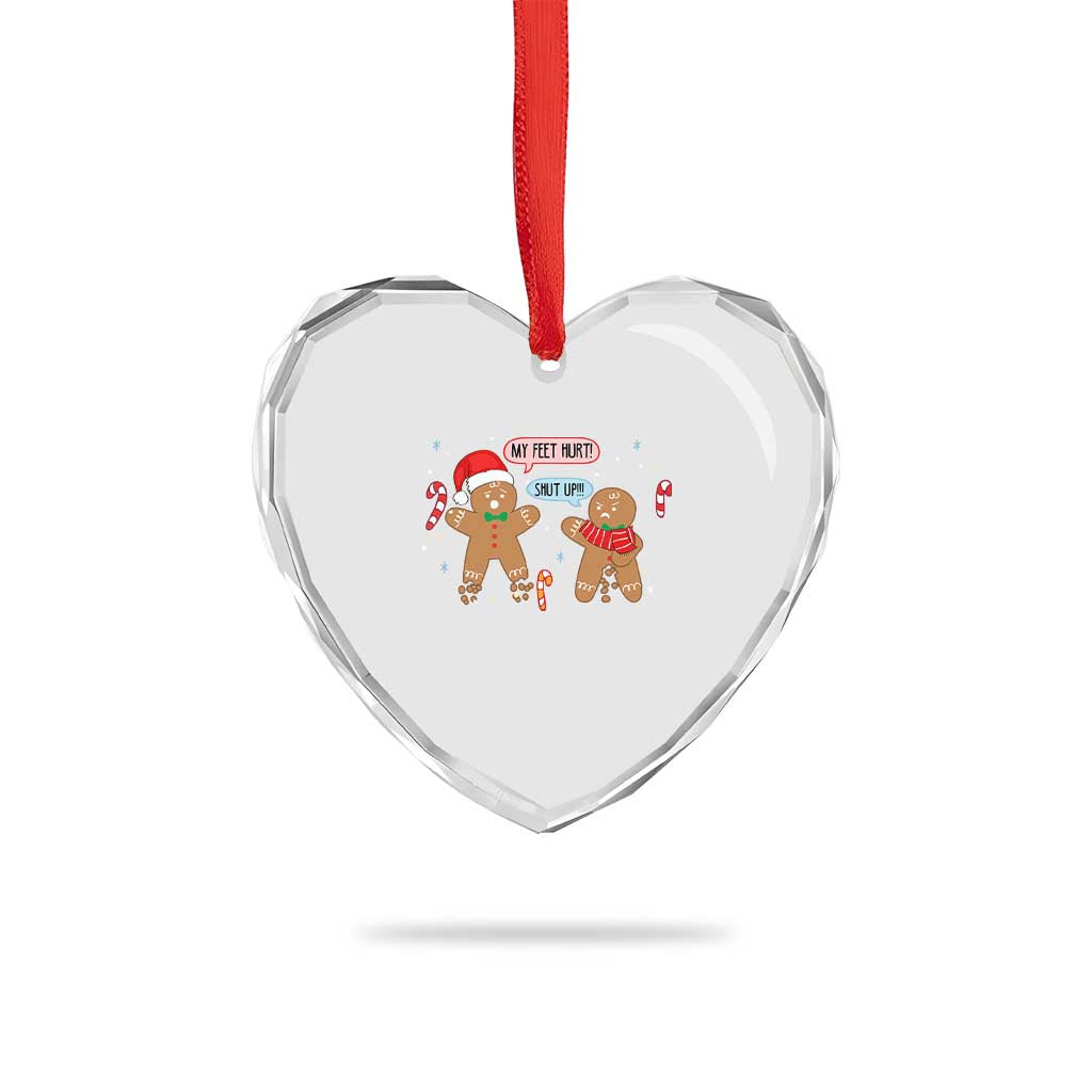 Funny Xmas Dirty Gingerbread Heart Crystal Glass Ornament Shut Up Gingerbread Just Broken Feet - Wonder Print Shop