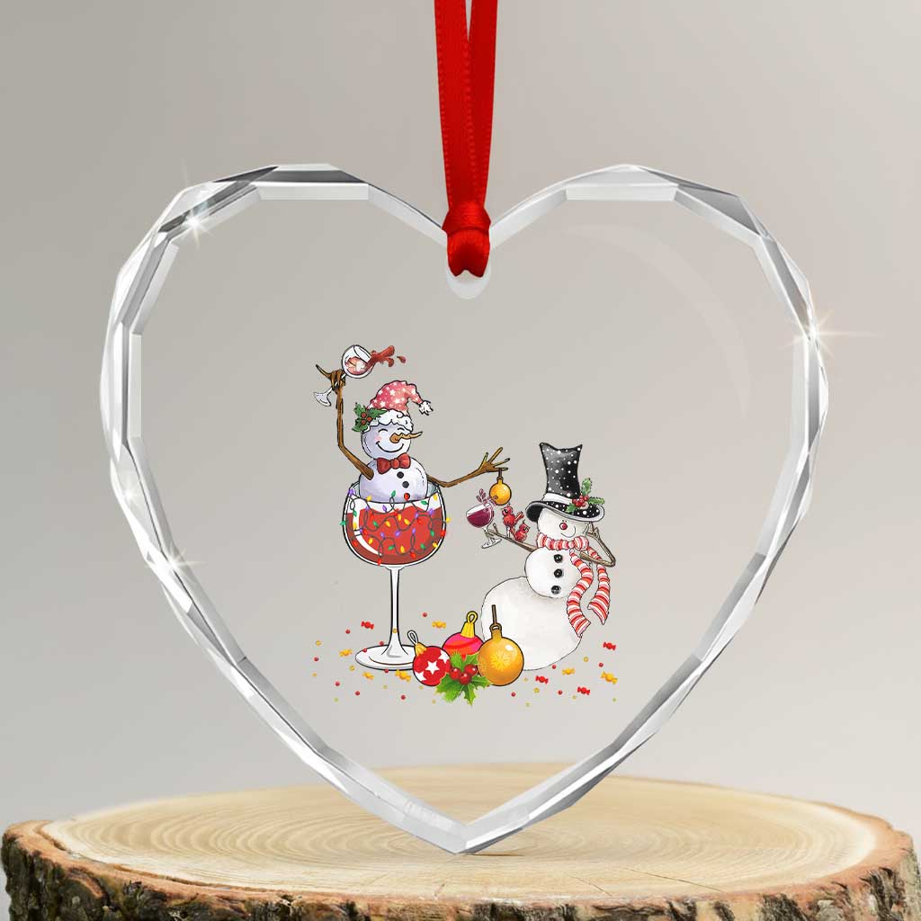 Funny Xmas Drinking Party Heart Crystal Glass Ornament Snowman Cheer Wine - Wonder Print Shop