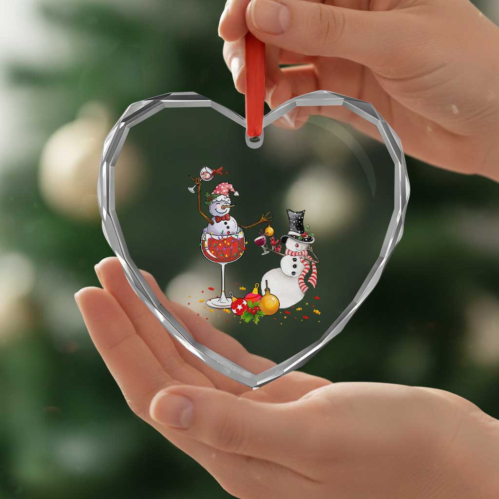 Funny Xmas Drinking Party Heart Crystal Glass Ornament Snowman Cheer Wine - Wonder Print Shop