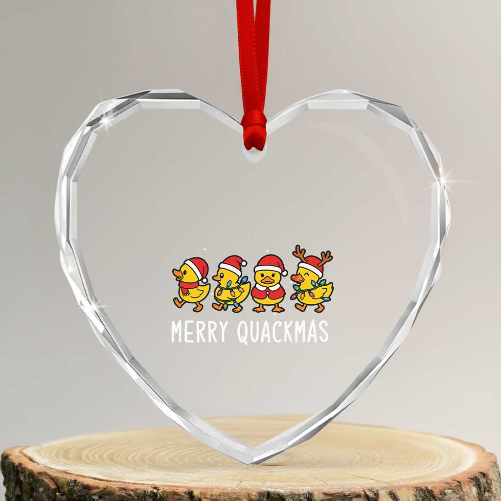 Funny Xmas Duck Heart Crystal Glass Ornament Merry Quackmas Gift - Wonder Print Shop