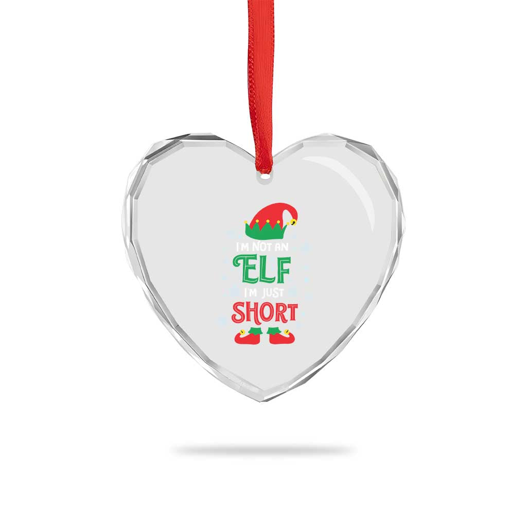 Funny Xmas Elf Heart Crystal Glass Ornament I'm Not An Elf I'm Just Short Snowflakes - Wonder Print Shop