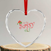 Funny Xmas Elf Heart Crystal Glass Ornament I'm The Sassy Elf Family Matching - Wonder Print Shop