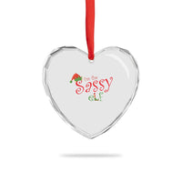 Funny Xmas Elf Heart Crystal Glass Ornament I'm The Sassy Elf Family Matching - Wonder Print Shop