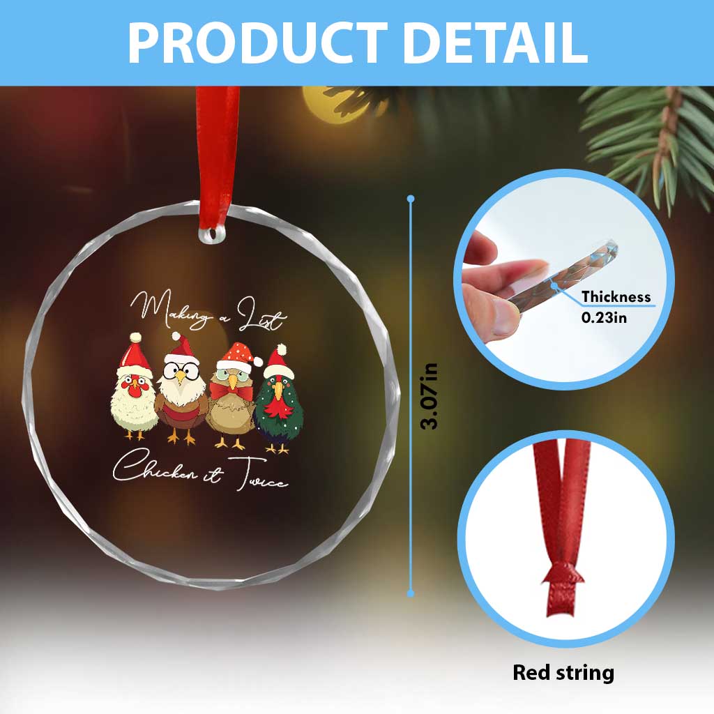 Funny Xmas Farmer Crystal Glass Ornament Making A List Chicken It Twice TS09