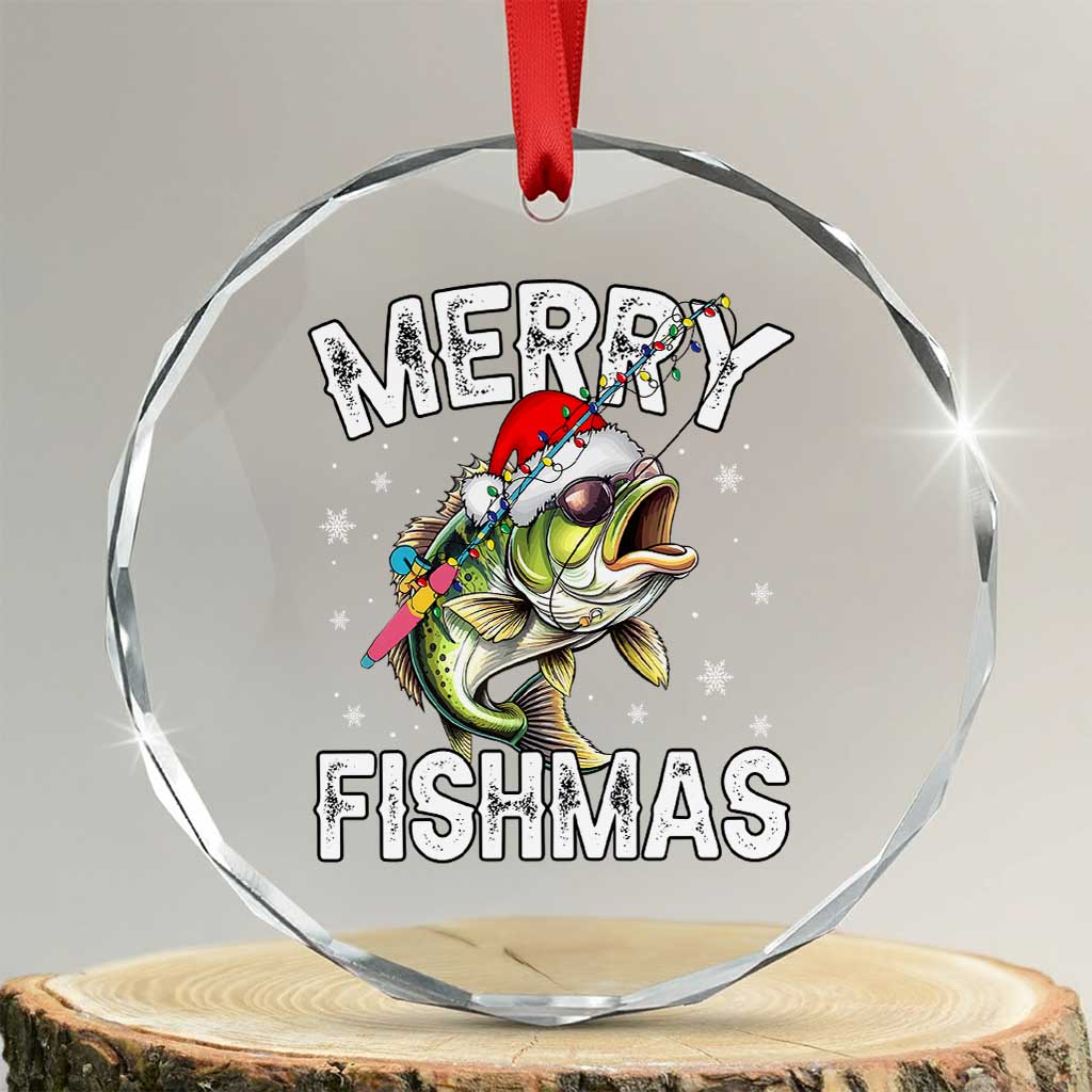 Funny Xmas Fishing Crystal Glass Ornament Merry Fishmas Bass Fish Rod TS11