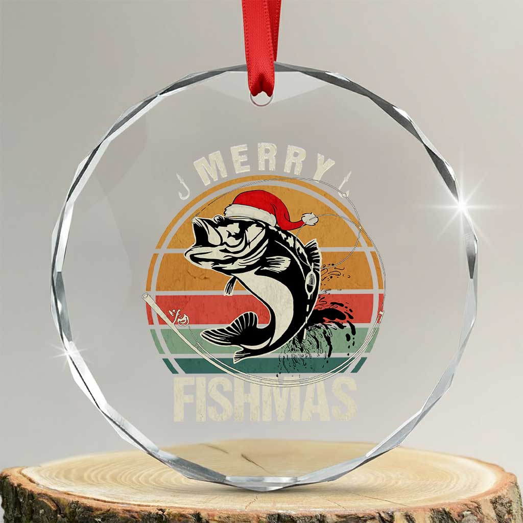 Funny Xmas Fishing Crystal Glass Ornament Merry Fishmas Vintage Sunset Retro TS11