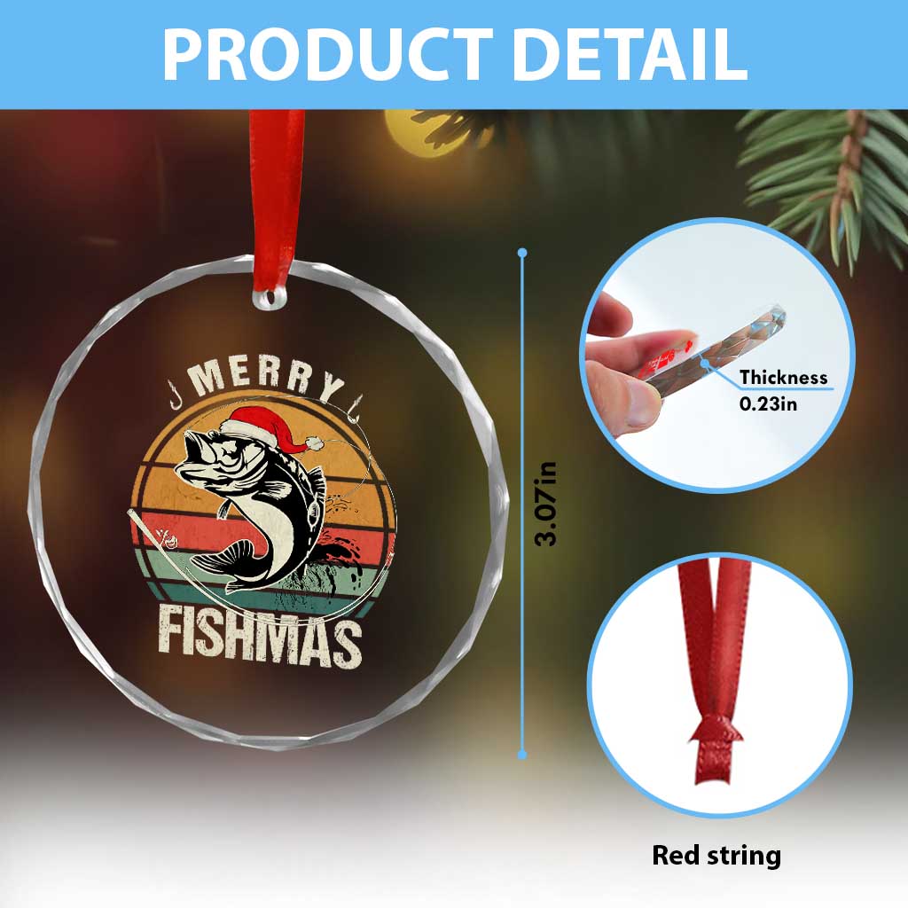 Funny Xmas Fishing Crystal Glass Ornament Merry Fishmas Vintage Sunset Retro TS11