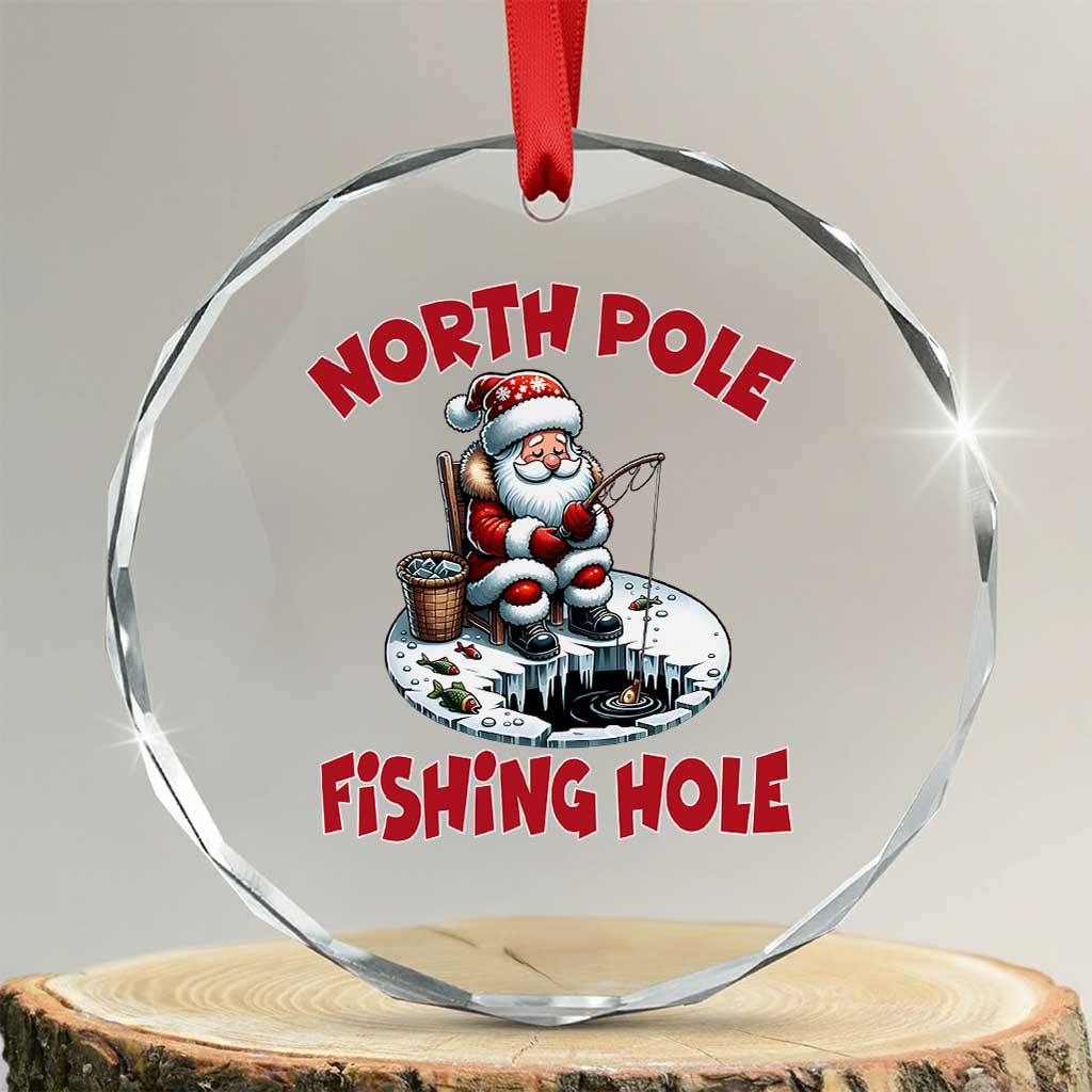 Funny Xmas Fishing Crystal Glass Ornament North Pole Fishing Hole Cute Santa TS11