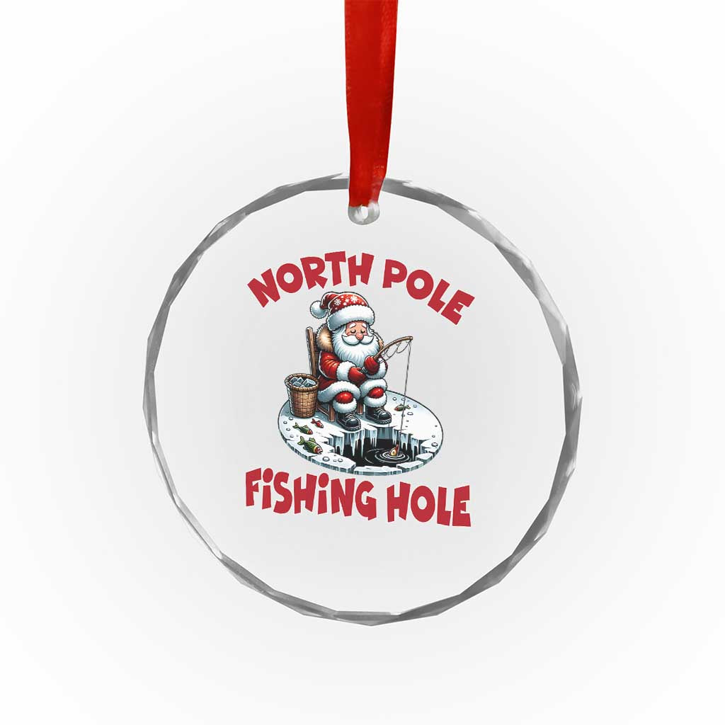 Funny Xmas Fishing Crystal Glass Ornament North Pole Fishing Hole Cute Santa TS11