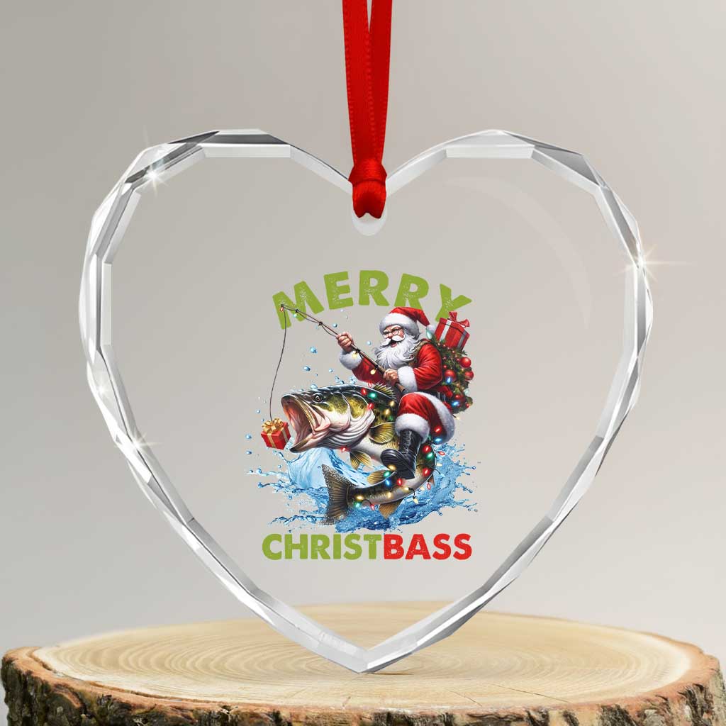 Funny Xmas Fishing Heart Crystal Glass Ornament Merry Christbass Santa Xmas Tree - Wonder Print Shop