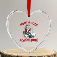 Funny Xmas Fishing Heart Crystal Glass Ornament North Pole Fishing Hole Cute Santa - Wonder Print Shop