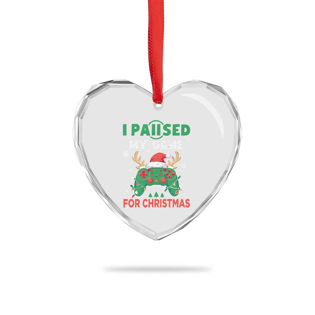 Funny Xmas Gamers Heart Crystal Glass Ornament I Paused My Game For Christmas Santa Hat - Wonder Print Shop