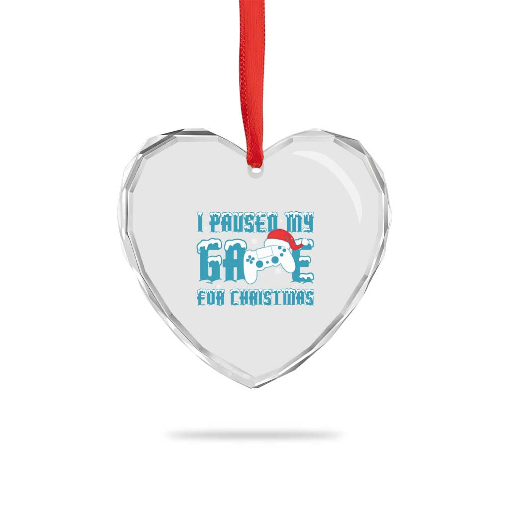 Funny Xmas Gamers Heart Crystal Glass Ornament I Paused My Game For Christmas Snowy Santa Hat - Wonder Print Shop