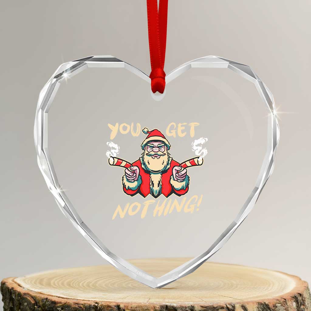Funny Xmas Gangsta Santa Heart Crystal Glass Ornament You Get Nothing Angry Santa Candy Gun - Wonder Print Shop