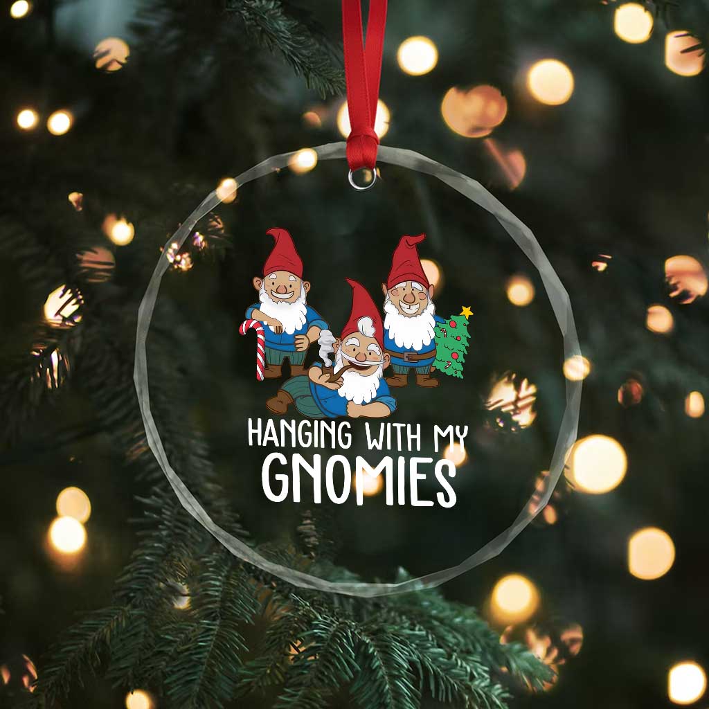 Funny Xmas Garden Crystal Glass Ornament Hanging With My Gnomies TS09