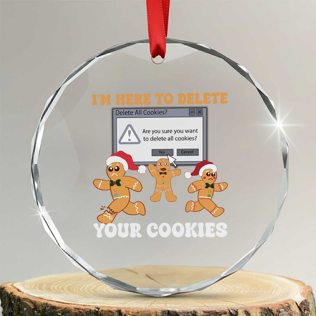 Funny Xmas Gingerbread Crystal Glass Ornament I'm Here To Delete Your Cookies Santa TS11