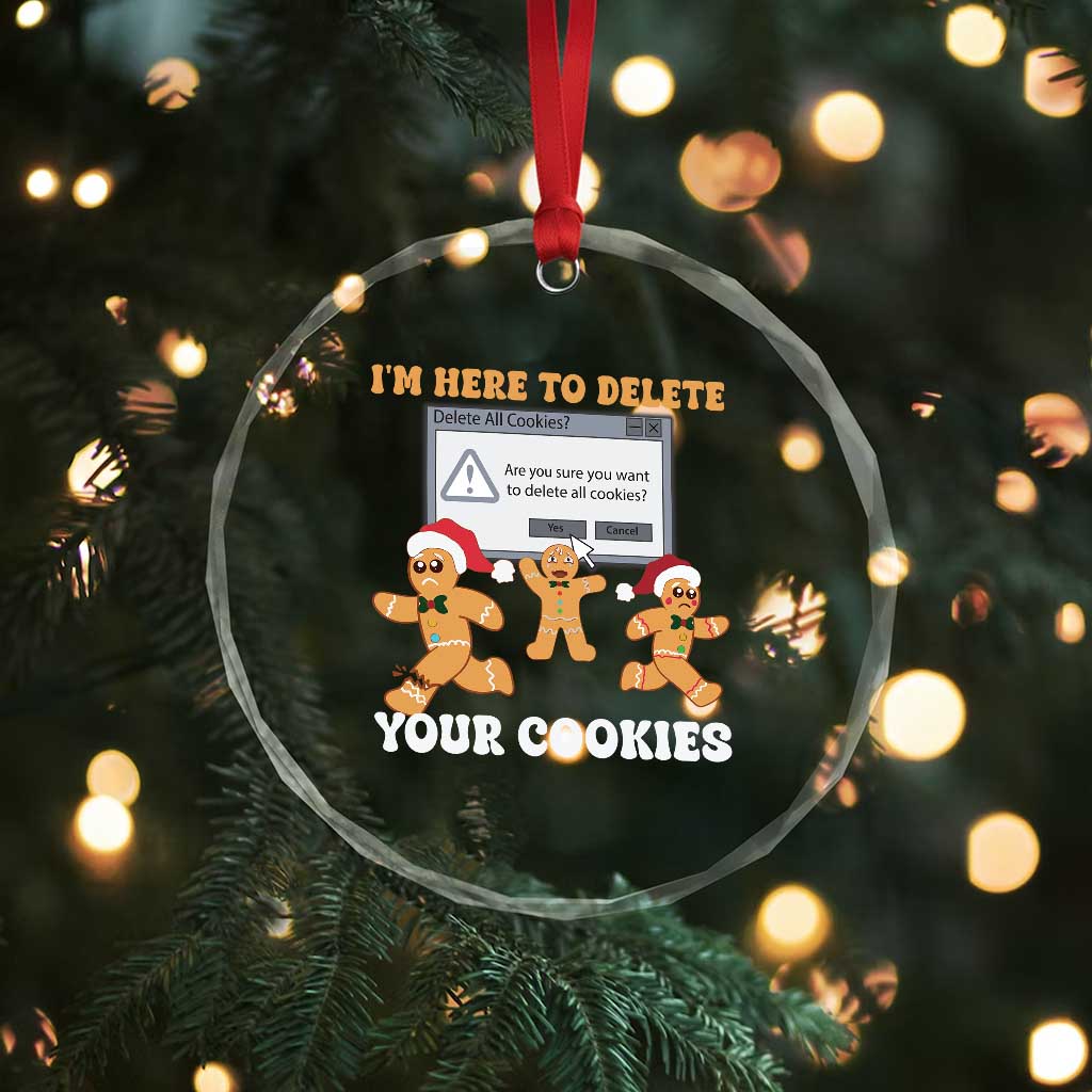 Funny Xmas Gingerbread Crystal Glass Ornament I'm Here To Delete Your Cookies Santa TS11