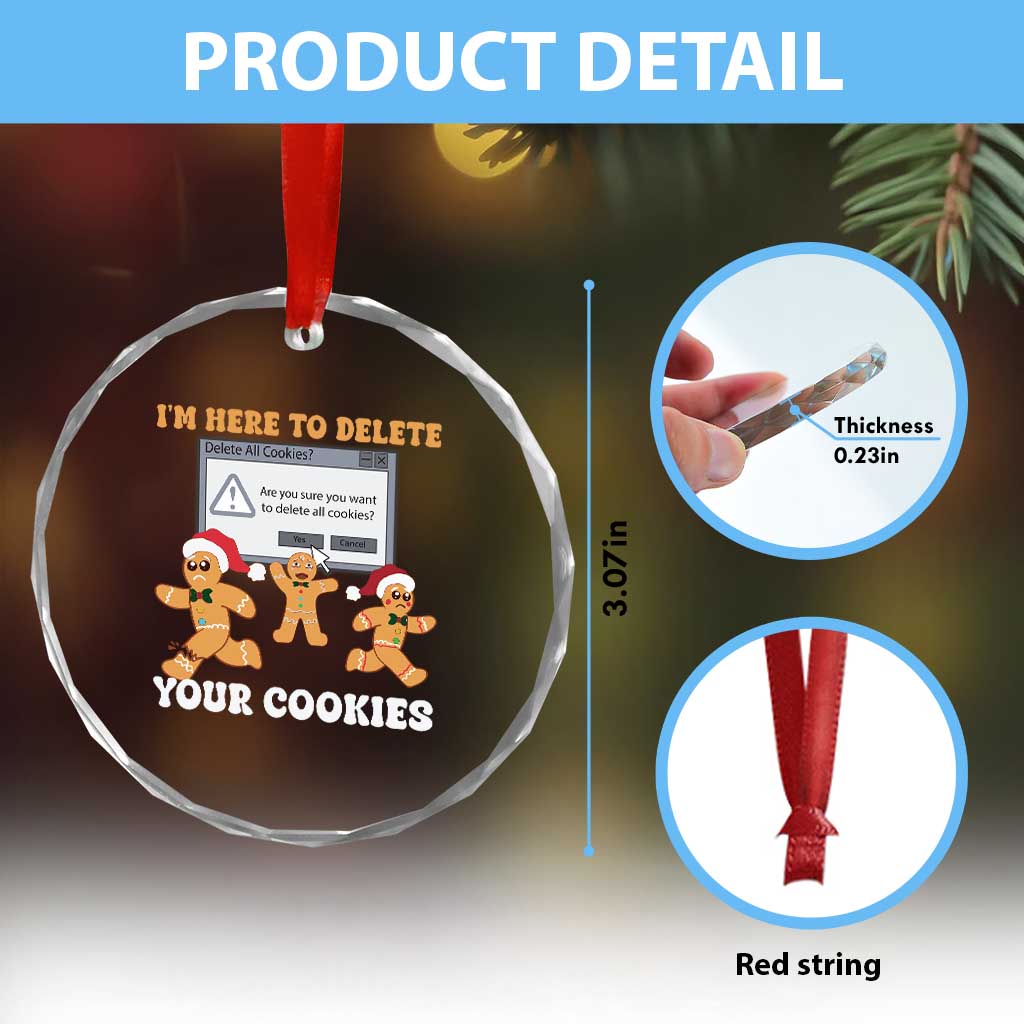 Funny Xmas Gingerbread Crystal Glass Ornament I'm Here To Delete Your Cookies Santa TS11