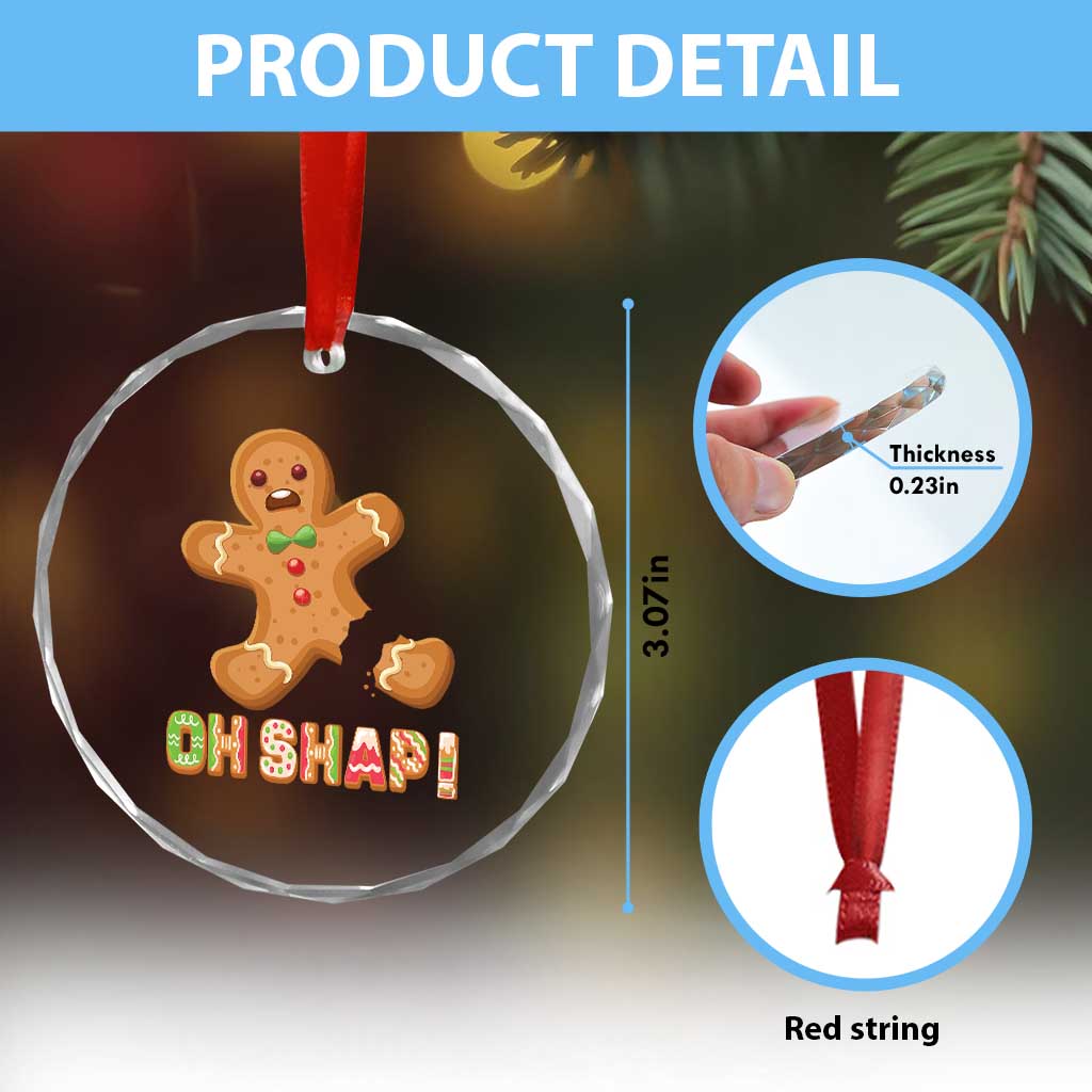 Funny Xmas Gingerbread Crystal Glass Ornament Oh Snap Cookie Baking TS11