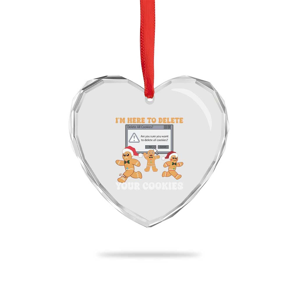 Funny Xmas Gingerbread Heart Crystal Glass Ornament I'm Here To Delete Your Cookies Santa - Wonder Print Shop