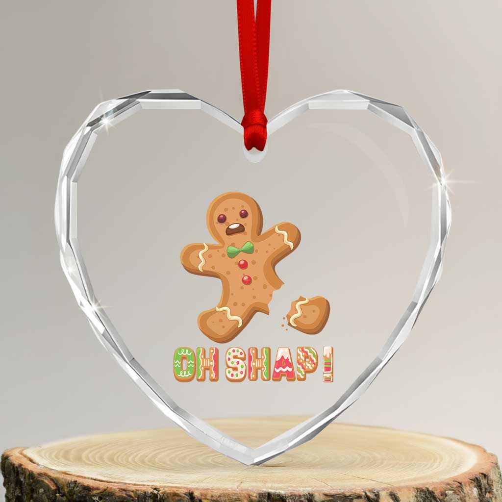 Funny Xmas Gingerbread Heart Crystal Glass Ornament Oh Snap Cookie Baking - Wonder Print Shop