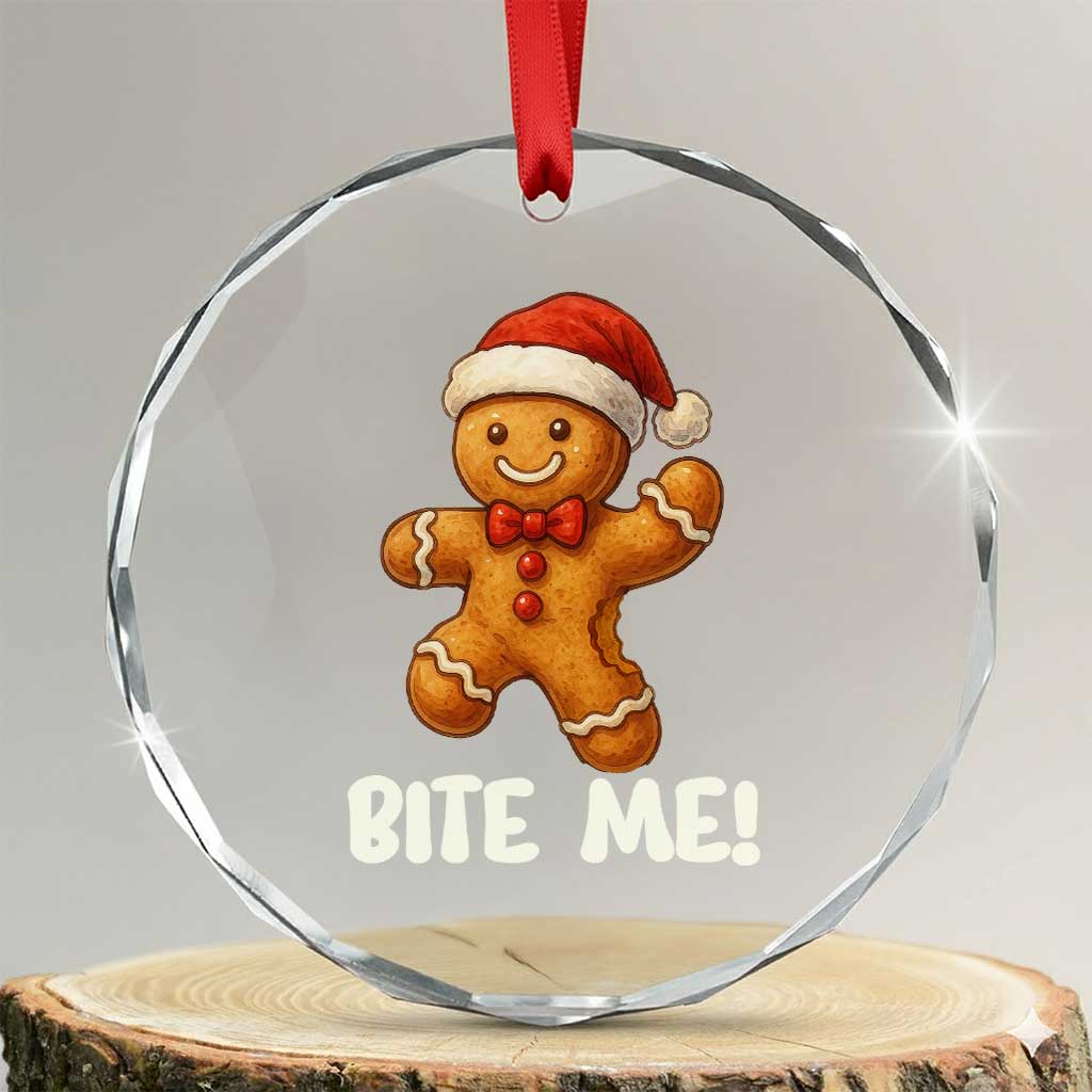 Funny Xmas Gingerbread Man Crystal Glass Ornament Cookie Bite Me - Wonder Print Shop