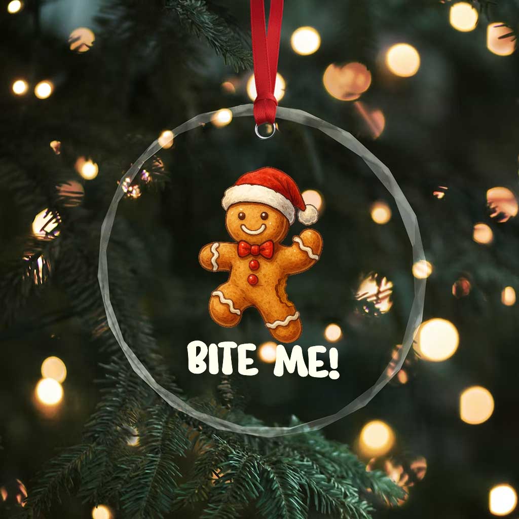 Funny Xmas Gingerbread Man Crystal Glass Ornament Cookie Bite Me - Wonder Print Shop