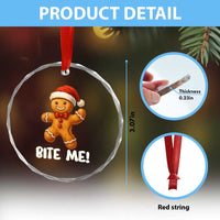 Funny Xmas Gingerbread Man Crystal Glass Ornament Cookie Bite Me - Wonder Print Shop