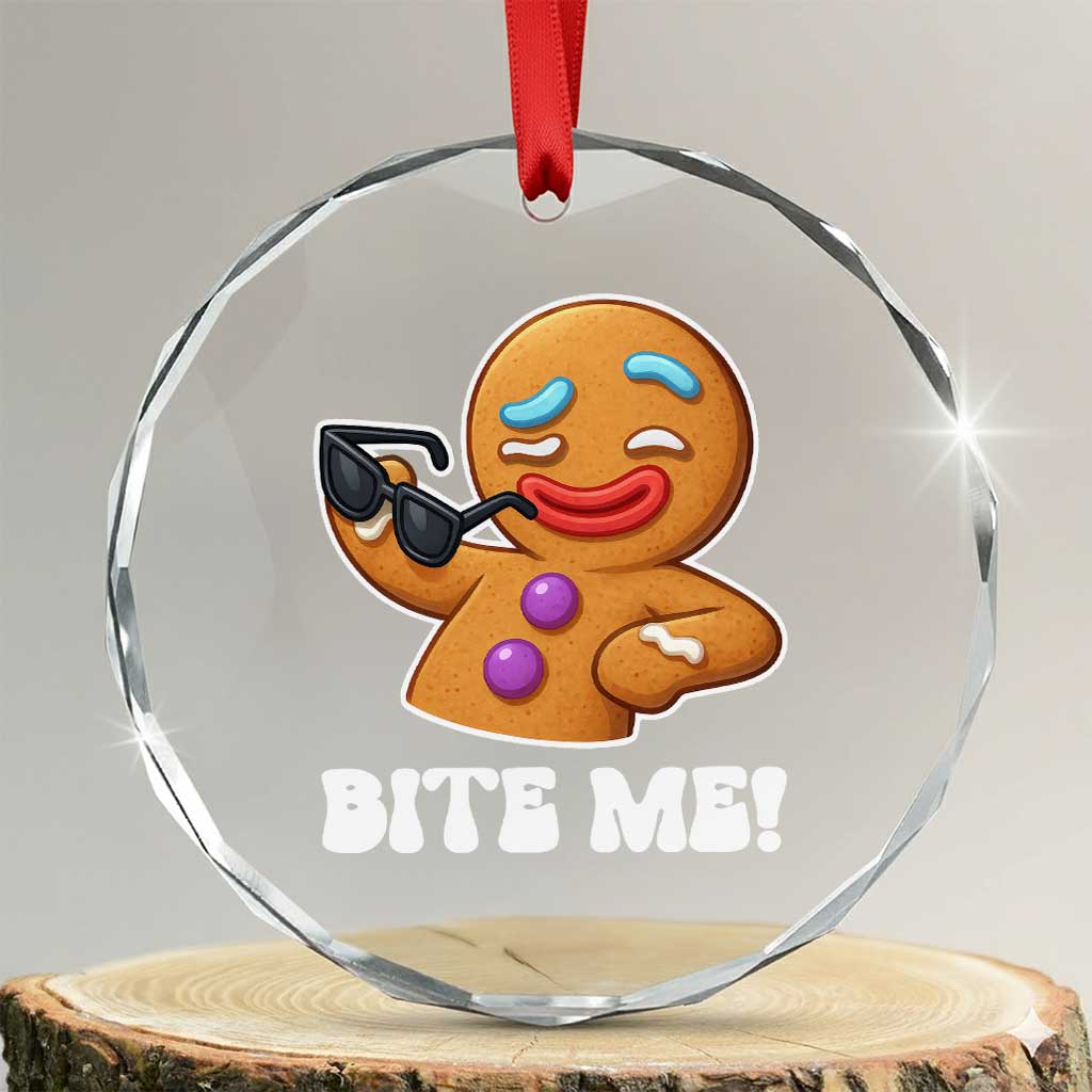 Funny Xmas Gingerbread Man Crystal Glass Ornament Funny Sexy Cookie Bite Me - Wonder Print Shop