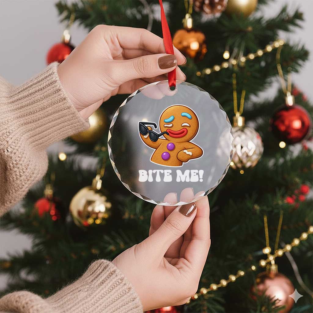 Funny Xmas Gingerbread Man Crystal Glass Ornament Funny Sexy Cookie Bite Me - Wonder Print Shop