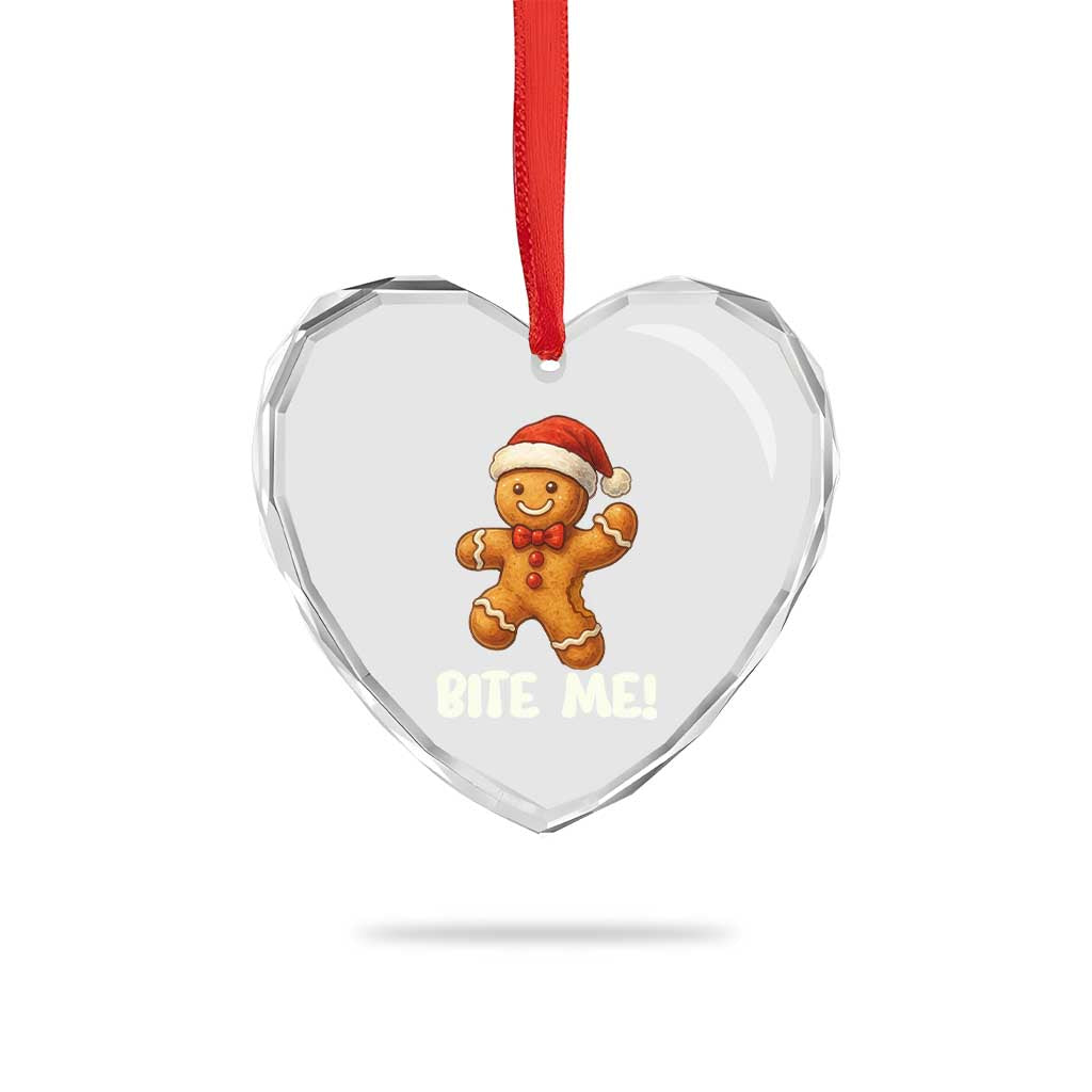 Funny Xmas Gingerbread Man Heart Crystal Glass Ornament Cookie Bite Me - Wonder Print Shop