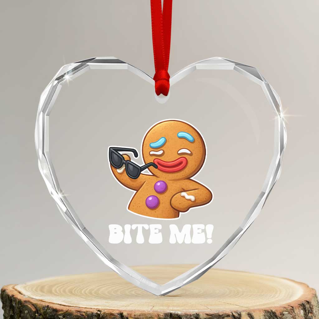 Funny Xmas Gingerbread Man Heart Crystal Glass Ornament Funny Sexy Cookie Bite Me - Wonder Print Shop
