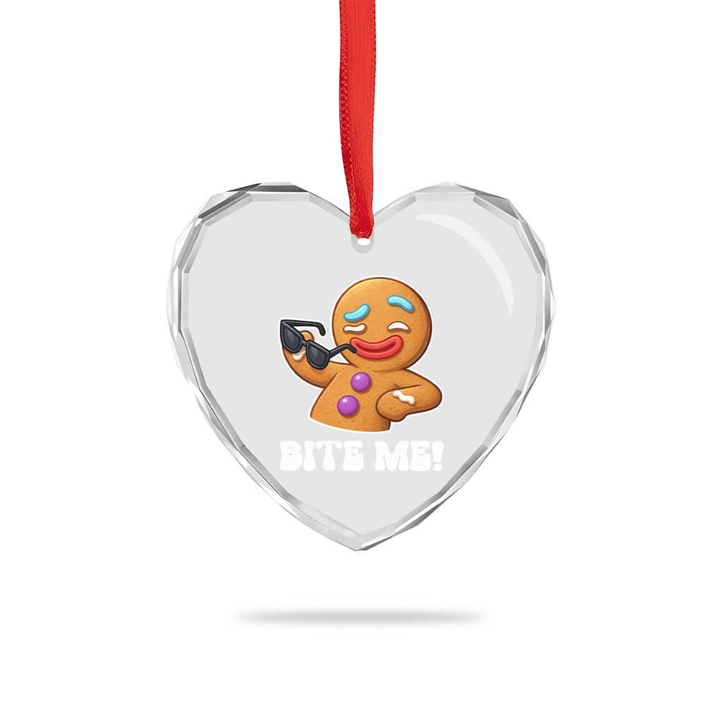 Funny Xmas Gingerbread Man Heart Crystal Glass Ornament Funny Sexy Cookie Bite Me - Wonder Print Shop
