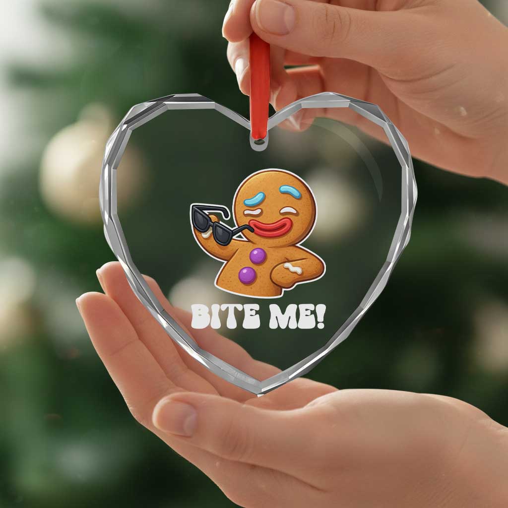 Funny Xmas Gingerbread Man Heart Crystal Glass Ornament Funny Sexy Cookie Bite Me - Wonder Print Shop