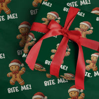 Funny Xmas Gingerbread Man Wrapping Paper Roll Cookie Bite Me - Wonder Print Shop