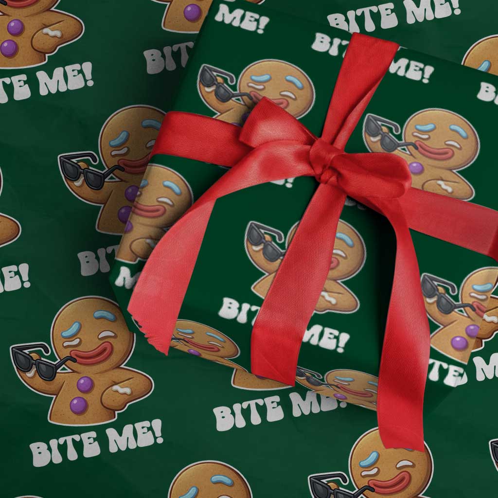 Funny Xmas Gingerbread Man Wrapping Paper Roll Funny Sexy Cookie Bite Me - Wonder Print Shop