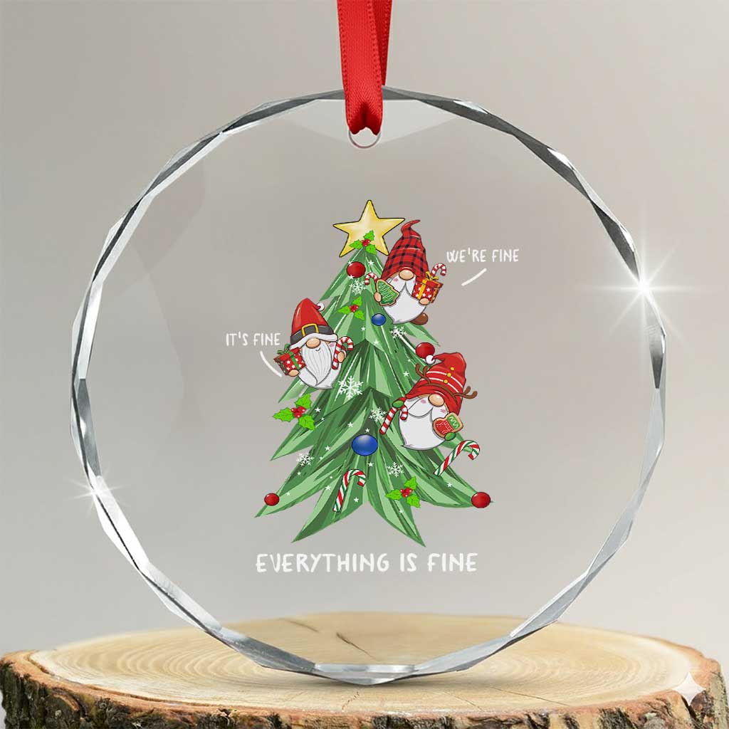 Funny Xmas Gnomies It's Fine We're Fine Everything's Fine Crystal Glass Ornament TS09