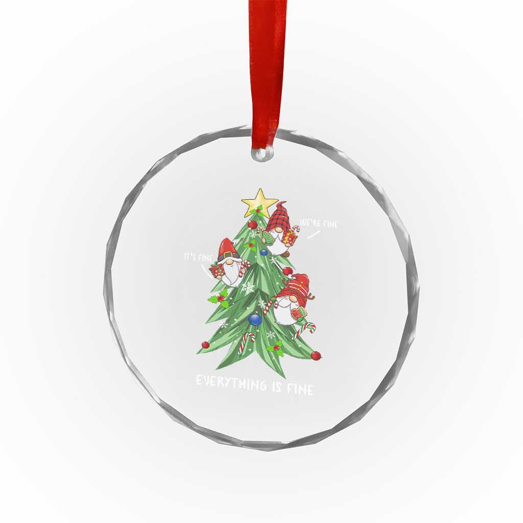 Funny Xmas Gnomies It's Fine We're Fine Everything's Fine Crystal Glass Ornament TS09