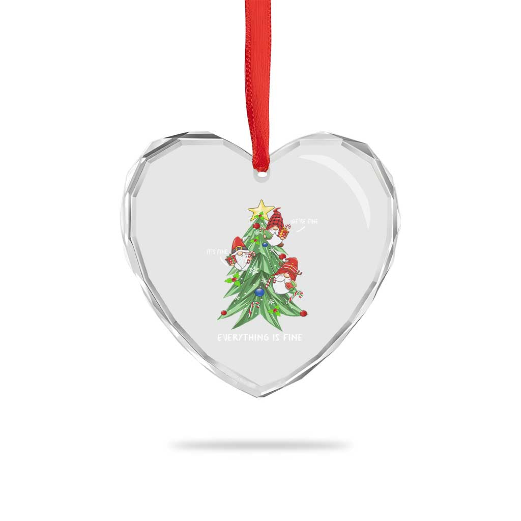 Funny Xmas Gnomies It's Fine We're Fine Everything's Fine Heart Crystal Glass Ornament - Wonder Print Shop